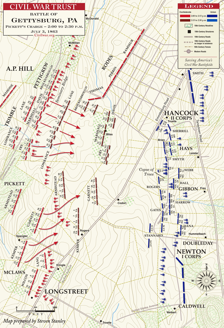 Map of Pickett's Charge