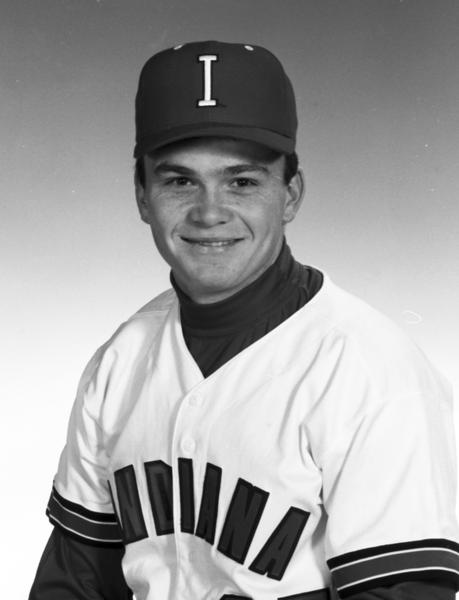 IU baseball's 1991 home uniform, seen here on player Mike Smith