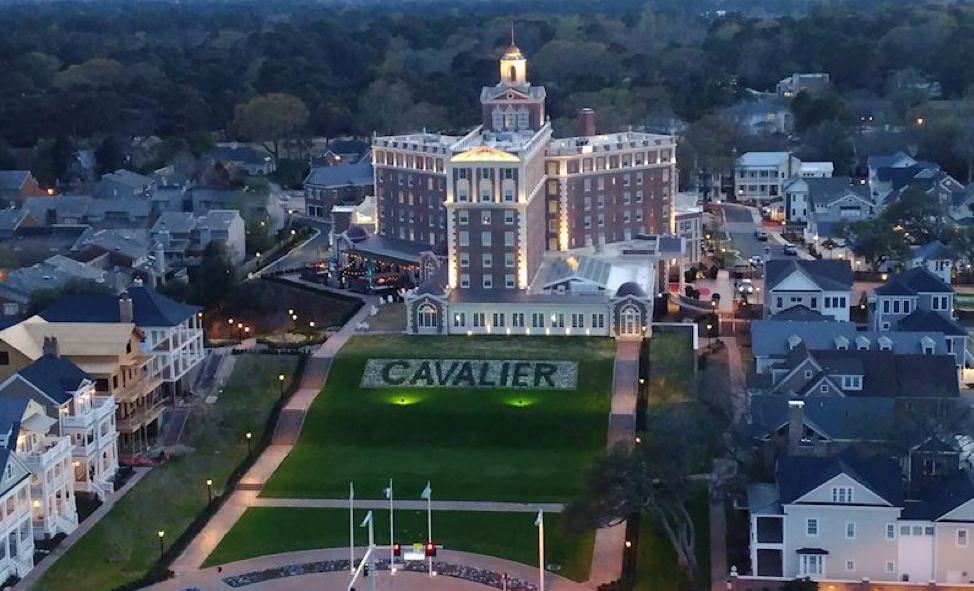 The Cavalier Hotel at night.