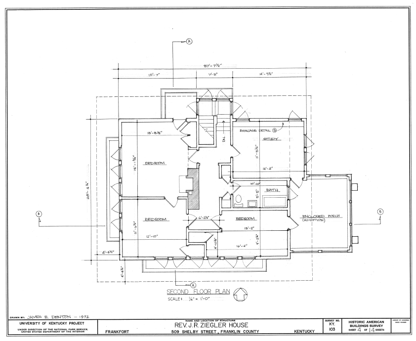 Blueprint of the Ziegler House second floor designed by Frank Lloyd Wright