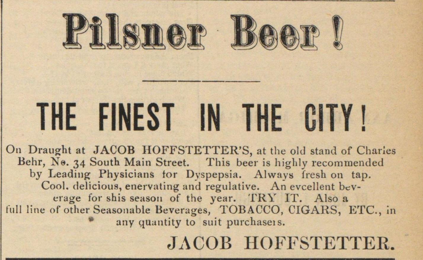German immigrant Jacob Hoffstetter's ad in the Ann Arbor Democrat, July 6, 1882. Hoffstetter's house is on the National Register of Historic Places.