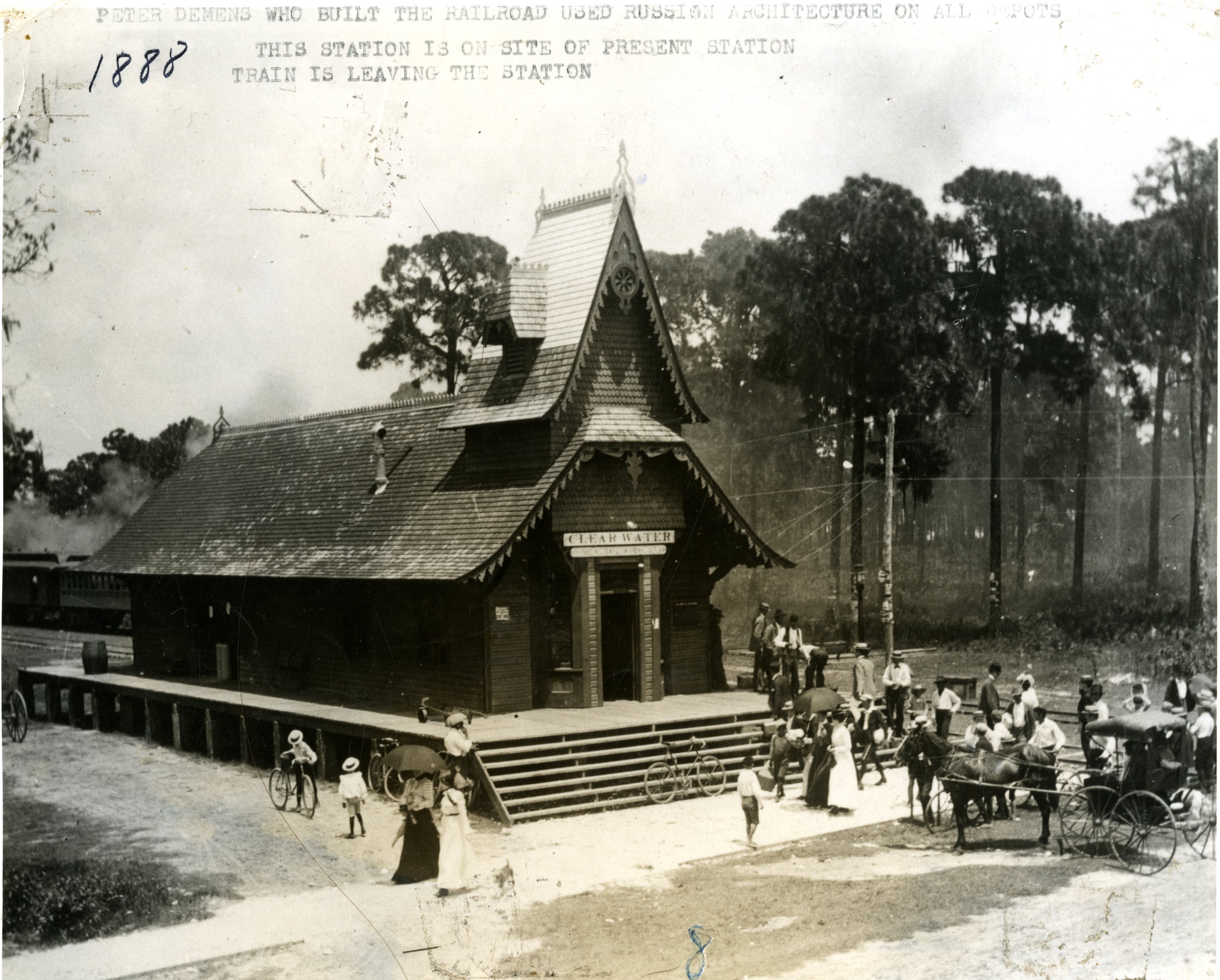 First Clearwater depot, built for the Orange Belt Railroad, Clearwater, Florida, 1888.