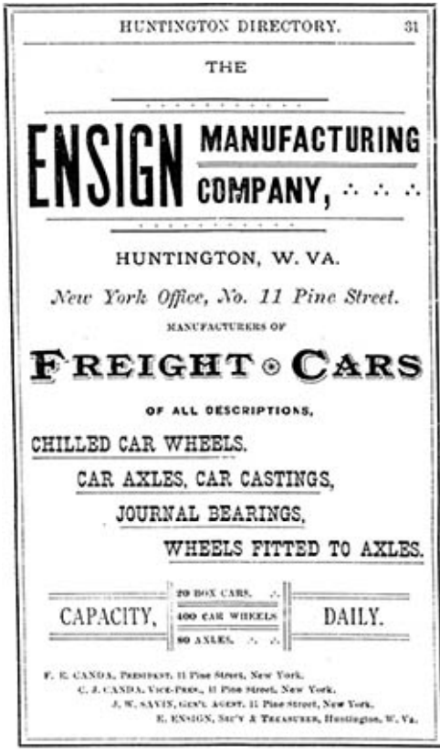 Ad from 1892 Huntington City Directory