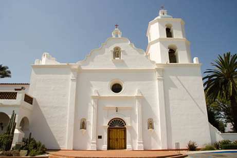 The restored church as it appears today. The design is notable for its Moorish architectural influences, uncommon among the California missions. 