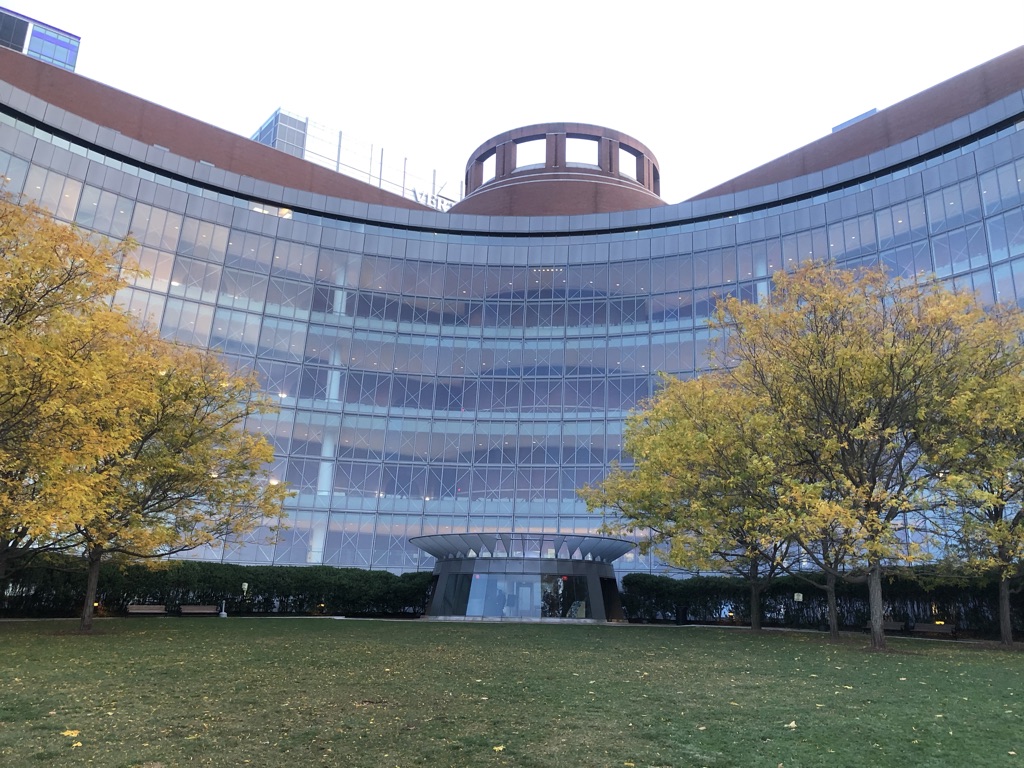 The all glass wall facing the Boston harbor.