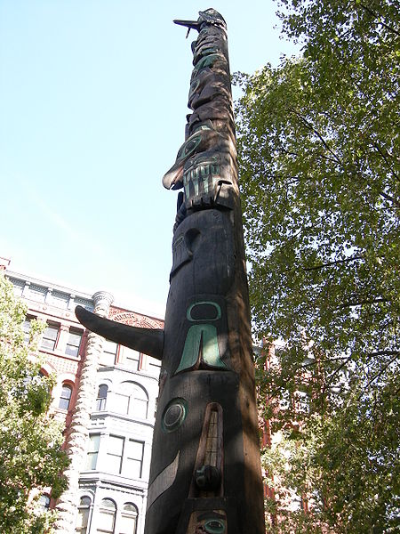 This is a replica of a Totem Pole that was stolen by leading members of the city in 1899