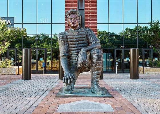 A statue of former Texas Rangers catch Ivan Rodriguez aka Pudge at