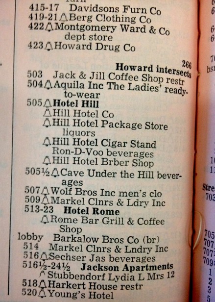 1954 Omaha City Directory Page That Lists the Hill Hotel