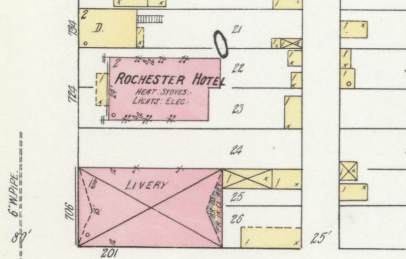 1920 Sanborn Fire Insurance Map with Rochester Hotel (Sanborn Map Company p. 6)