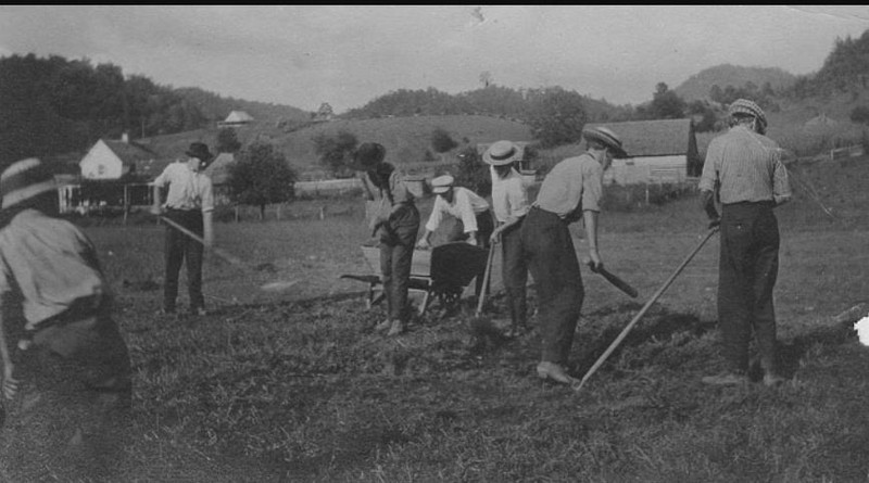 Students clearing the athletic field in 1925.