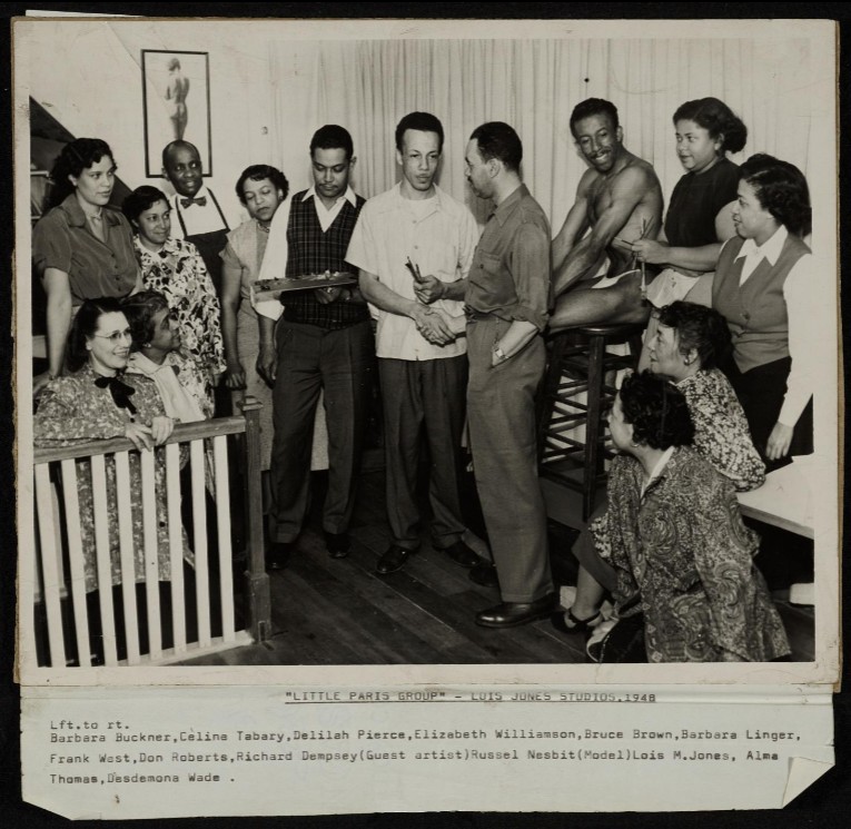 A photograph of Little Paris Group meeting at Lois Mailou Jones' studio.