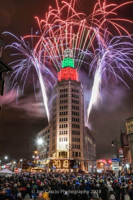 2018 photo of the Electric Tower on New Year's Eve