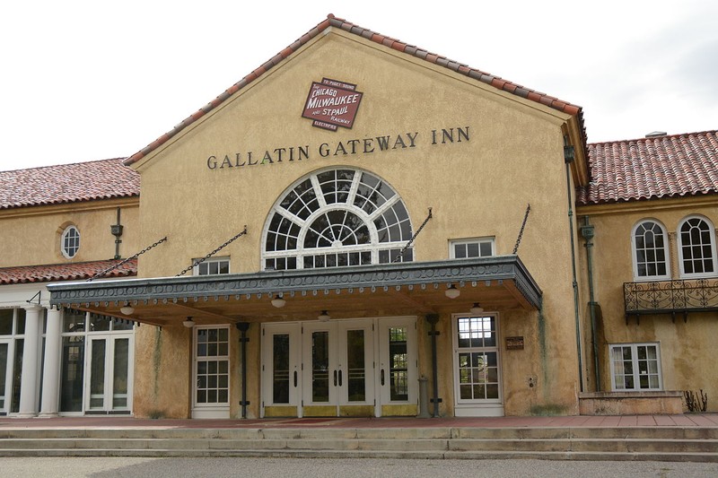 The Gallatin Gateway Inn was built in 1927 by the Milwaukee Road for tourists traveling to Yellowstone National Park.