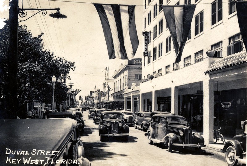 The 400 block of Duval Street in front of La Concha Hotel about 1940. 