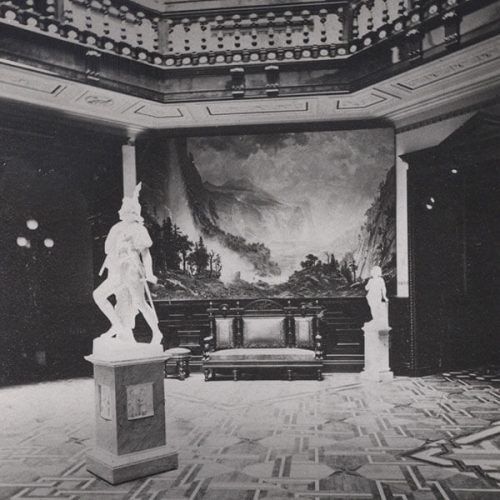 A historic photo of the Rotunda's northwest face, featuring the Domes of Yosemite