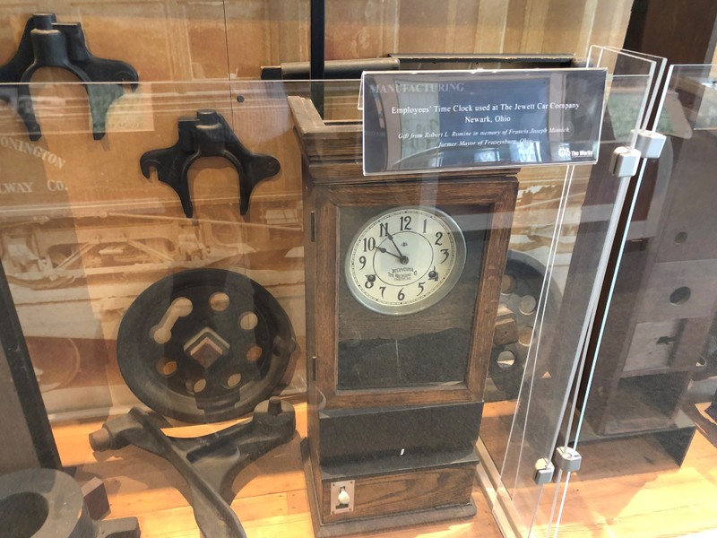 Workers at the Jewett Car Company used this time clock to punch in and out for their shifts.