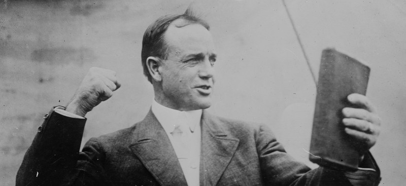 Billy Sunday delivering one of his passionate, energetic sermons in Boston in 1916. 