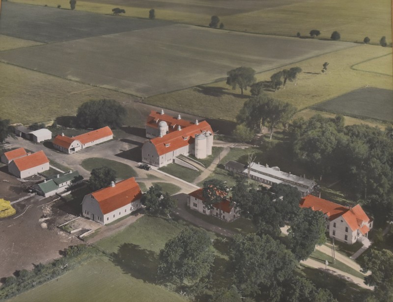 Aerial view of St. Joseph Springs Farm which supplied fresh meat and dairy to the convent and hospital, 1950s.