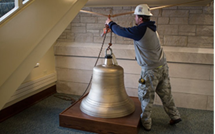  Today, the restored bell occupies a central place in the church entryway right next to the 1899 cornerstone. 