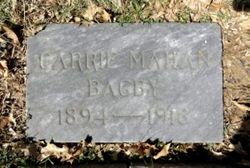 Grave marker reading "CARRIE MAHAN BAGBY 1894-1918"