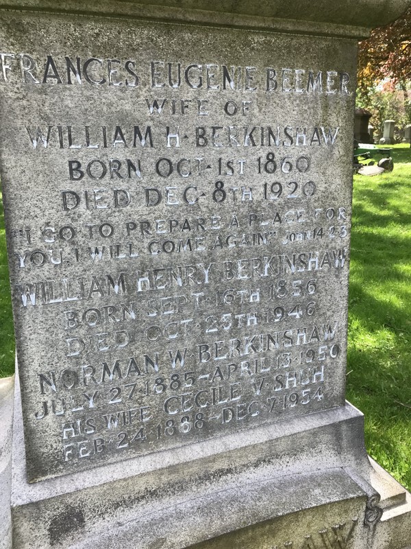 Berkinshaw family monument in Mount Pleasant Cemetery in Toronto