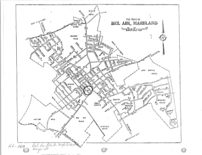 Map shwoing the location of the school in the town of Bel Air