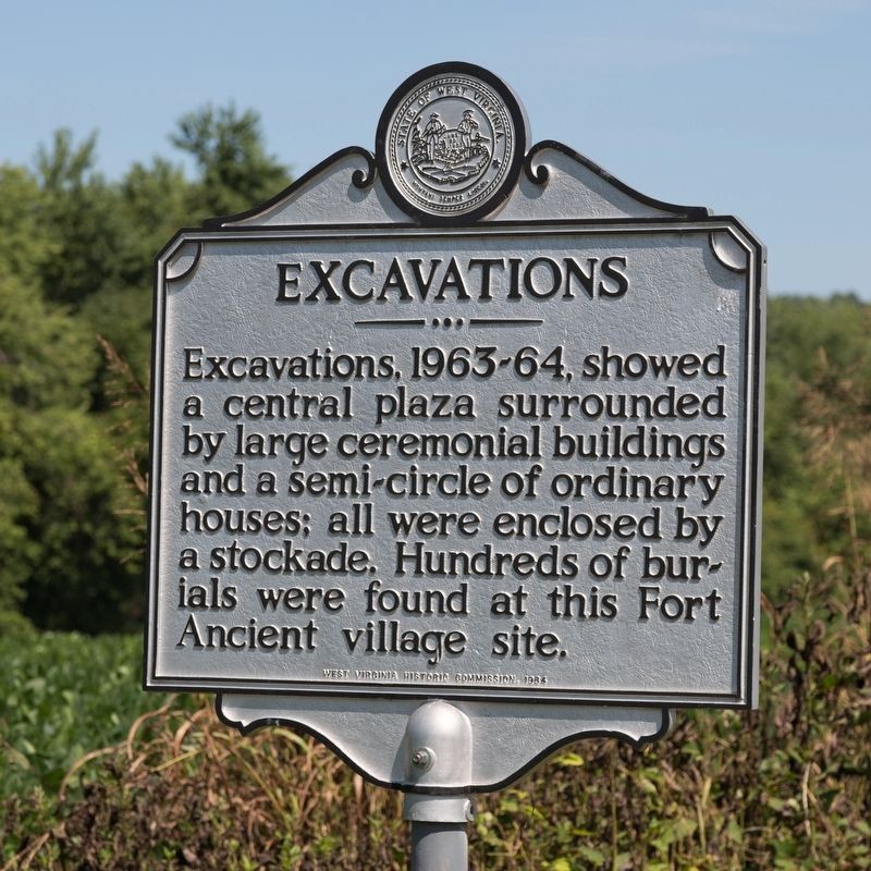 Historical marker for the Buffalo Indian Village excavation site, erected in 1964.