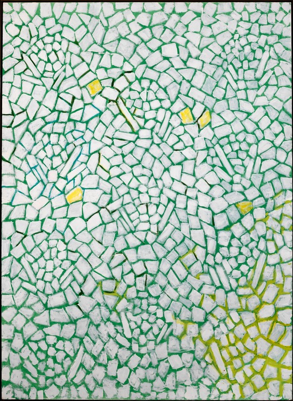 acrylic on canvas painting white green yellow 
