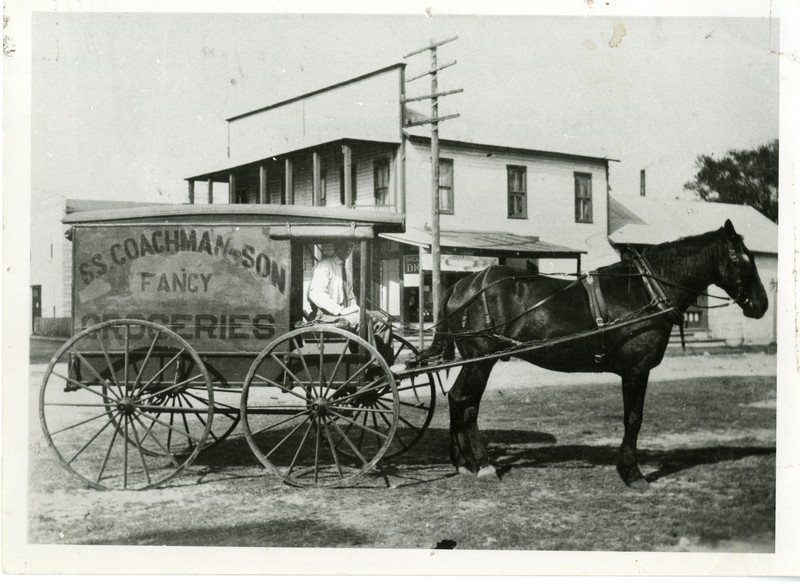 S.S. Coachman and Son Fancy Groceries horse drawn wagon, Clearwater, Florida, 1908. 