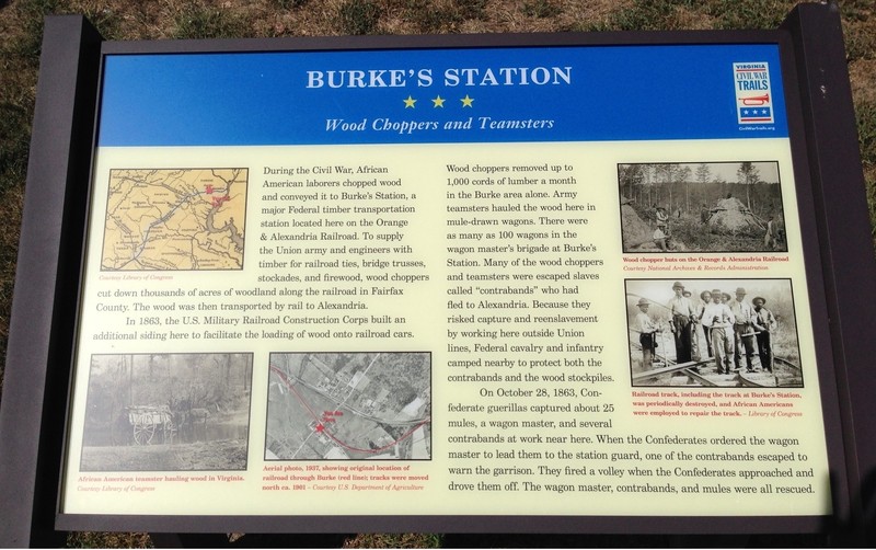 "Burke's Station: Wood Choppers and Teamsters" Civil War Trails sign about 400 feet from the Burke Station site