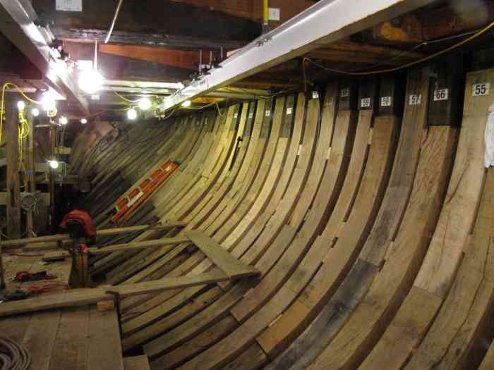The Morgan's exposed "ribs" during restoration.