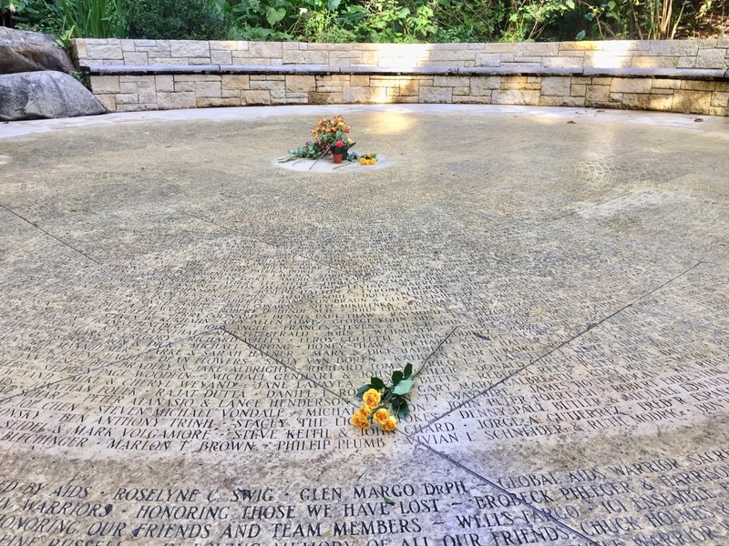 "Circle of Friends" marker, inscribed with names of those who died from AIDS, along with the names of friends, family, and supporters