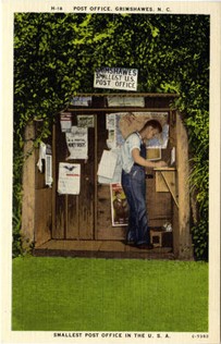 Thomas Bumgarner completes a money order in this postcard from circa 1930-1945