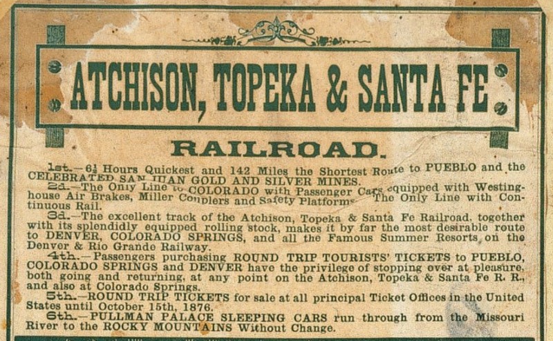 Description of AT&SF Railroad routes to the Colorado mines from ca. 1870s - 1880s map (KSHS)