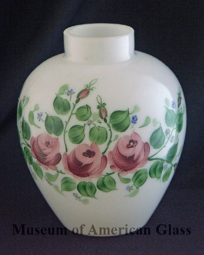 Milk glass urn decorated by Rainbow Glass, circa 1947