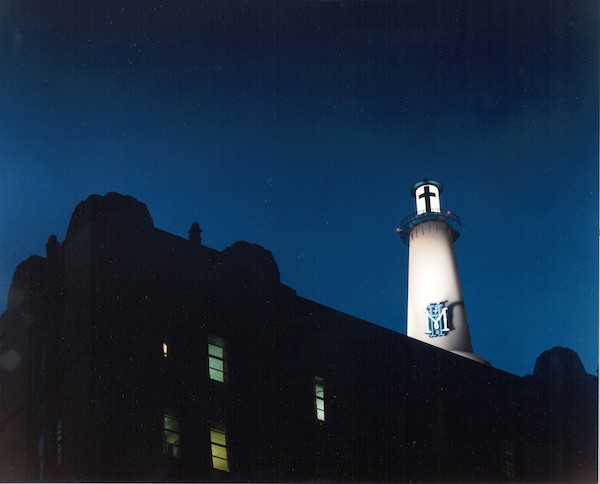 A picture of the Beacon lit up at night 