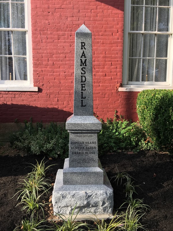 In 2019 the Town of Ceredo installed this monument in honor of Zophar, Almeda, and Carrie Ramsdell, who were buried on the property.
