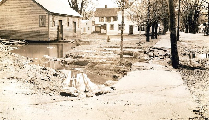 Image of the Contoocook freight house following the flood of 1936.  