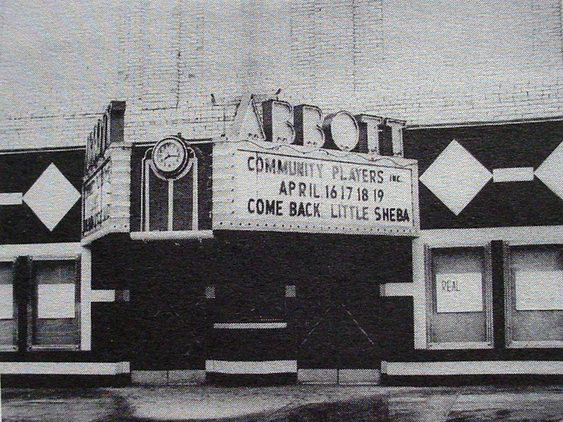 The Abbott marquee advertising a performance by the Community Players