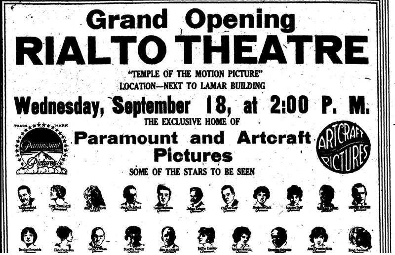 Ad for grand opening of Rialto Theater