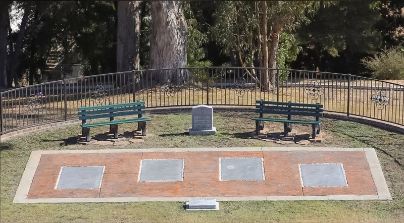The four dedicated plaques containing the names of all of the victims of the Jonestown tragedy.