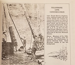 The Civilian Conservation Corps modernized infrastructure in Montana. Even in the 1930s, rural areas in Montana often lacked basic accomodations like electricity and telephone lines. (Photo 1939)