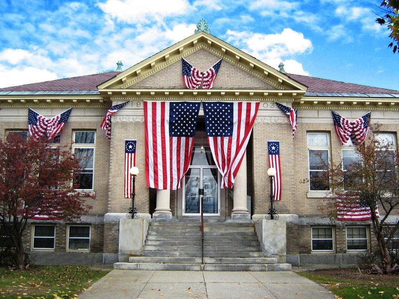 Fiske Free Library, Flags, 2014, Claremont's 250th anniversary