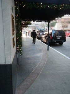 The outline of the ship General Harrison shown in the sidewalk