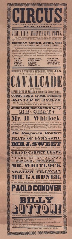 Broadside for June, Titus & Angevine & Co. Circus, 1840