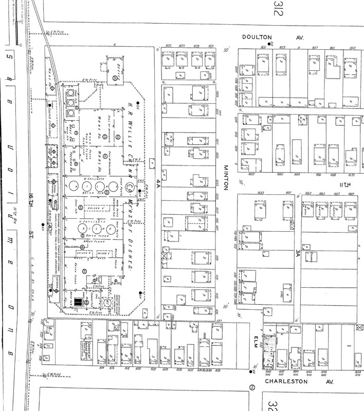 View of the Wyllie China factory from the 1931 Sanborn fire maps