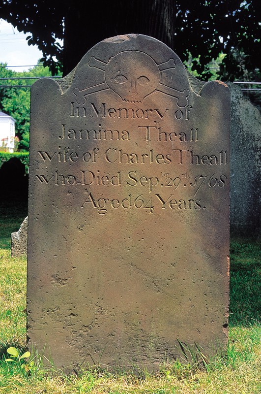 Tombstone of Jamima Theall in Milton Cemetery.