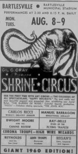 A newspaper advertisement for the Shrine Circus in Bartlesville.