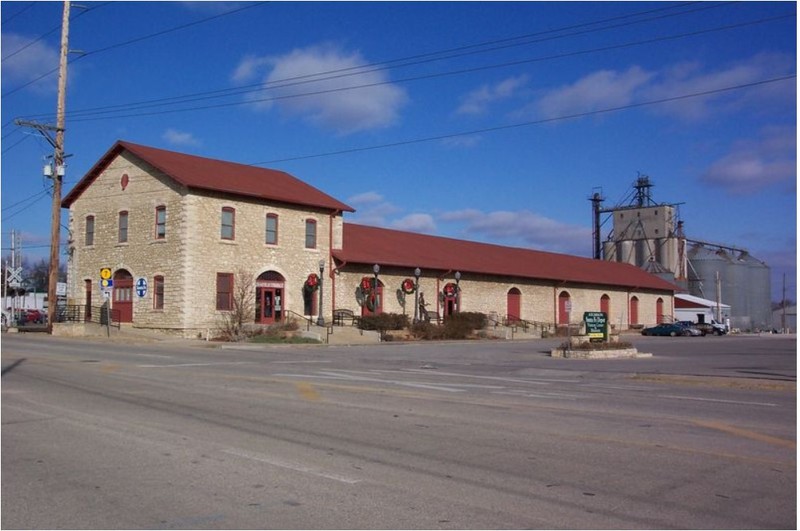 West and south elevations of Atchison Topeka & Santa Fe Freight Depot at Atchison in 2010 (KSHS)