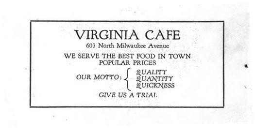 Virginia Cafe advertisement, 1926